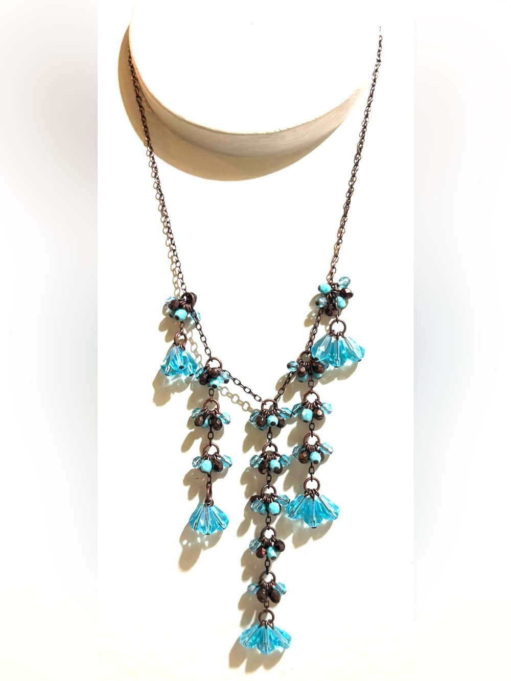 Vintage Blue Crystal Cascade Necklace - Women Jewelry